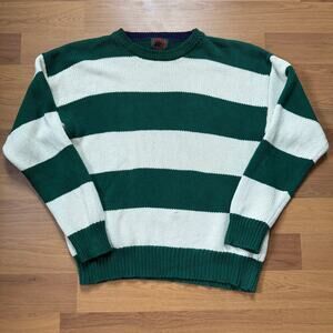 Vintage 90's Boston Traders Green White Chunky Knit Crewneck Sweater Sz Large
